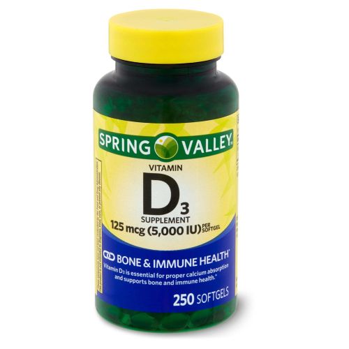Spring Valley Vitamin D3 Softgels; 125 mcg; 5; 000 IU; 250 Count Spring Valley Vitamin D3 Softgels; 125 mcg; 5; 000 IU; 250 Count